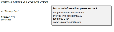 Cougar Minerals Corporation, Wednesday, February 12, 2014, Press release picture